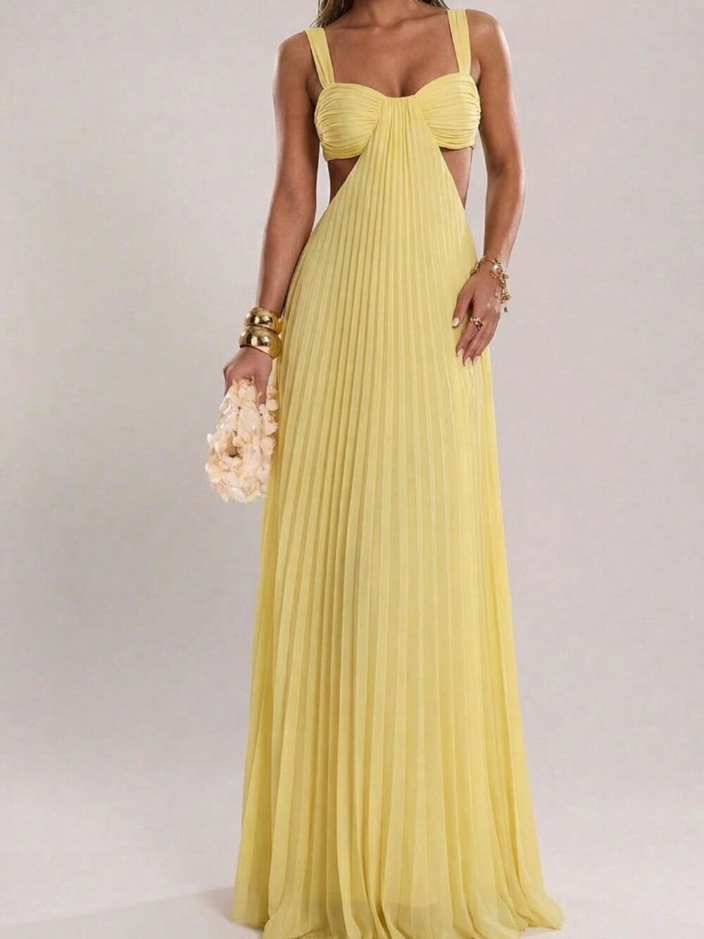 Yellow Sexy Women's Hollow Pleated A-Line Beach Dress